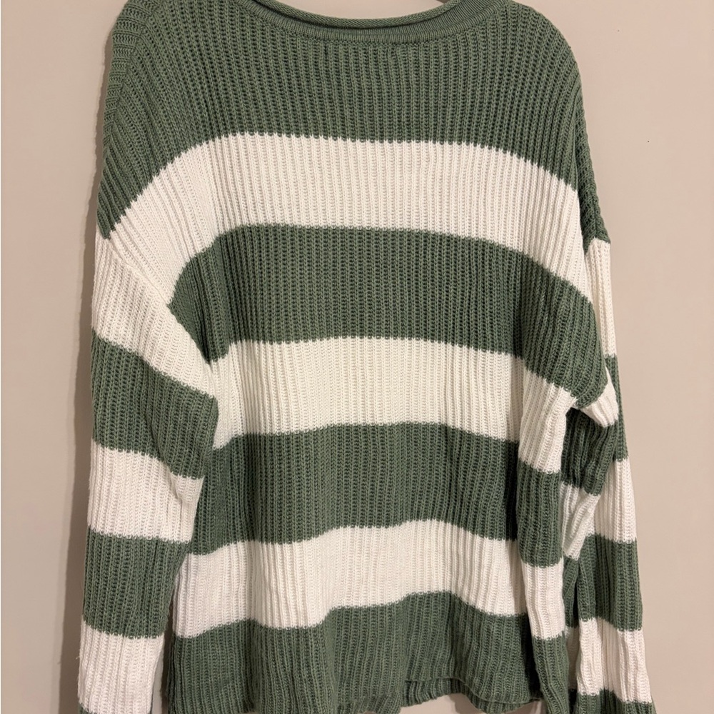 Striped Green and White Women's Sweater